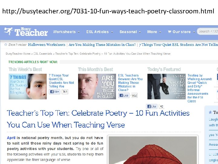 http: //busyteacher. org/7031 -10 -fun-ways-teach-poetry-classroom. html 30 