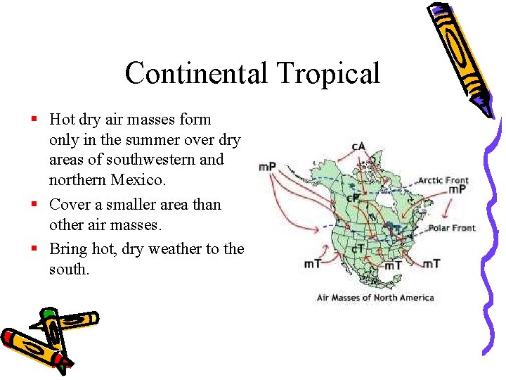 Continental Tropical § Hot dry air masses form only in the summer over dry