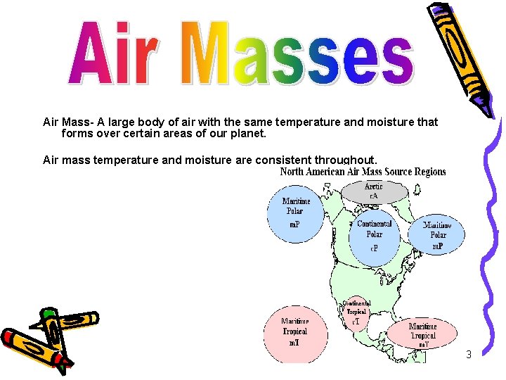 Air Mass- A large body of air with the same temperature and moisture that