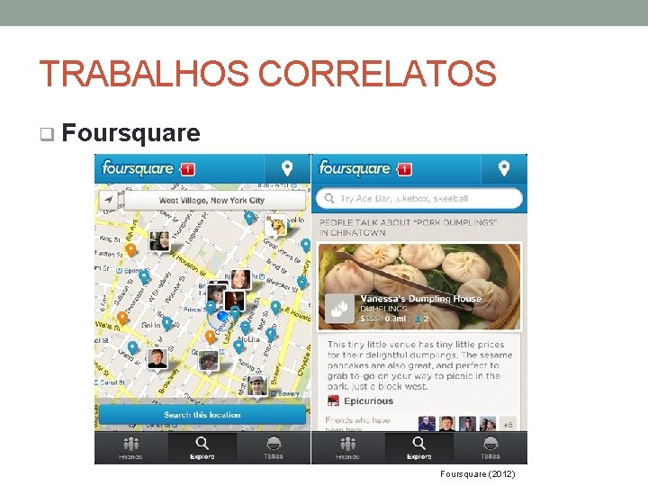 TRABALHOS CORRELATOS q Foursquare (2012) 