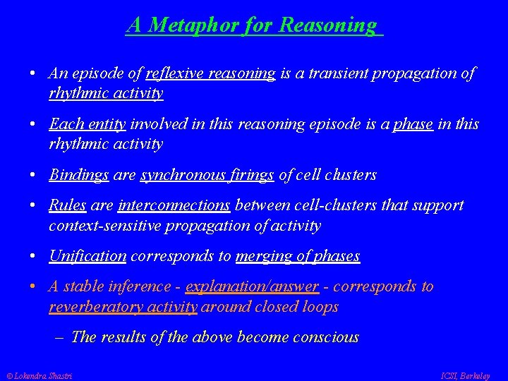 A Metaphor for Reasoning • An episode of reflexive reasoning is a transient propagation