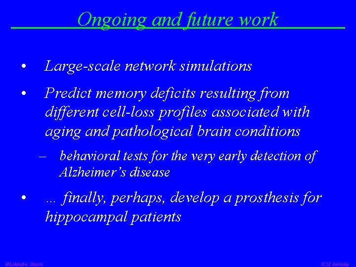 Ongoing and future work • Large-scale network simulations • Predict memory deficits resulting from