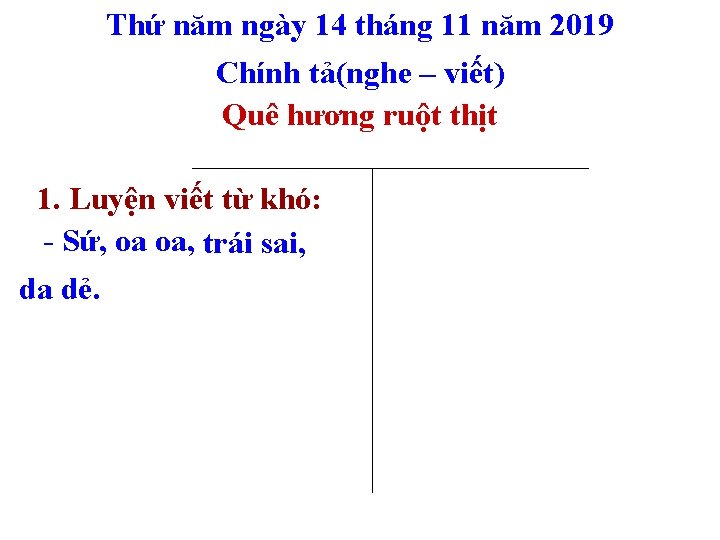 Thứ năm ngày 14 tháng 11 năm 2019 Chính tả(nghe – viết) Quê hương