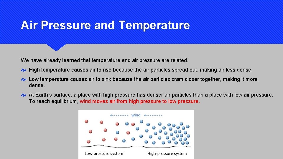 Air Pressure and Temperature We have already learned that temperature and air pressure are