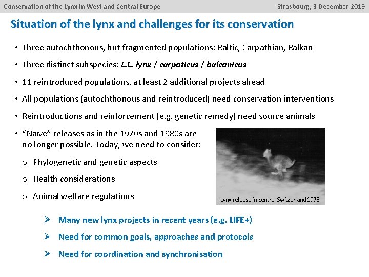 Conservation of the Lynx in West and Central Europe Strasbourg, 3 December 2019 Situation