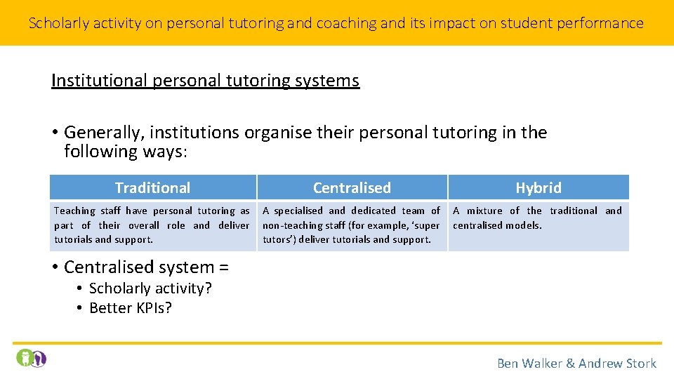 Scholarly activity on personal tutoring and coaching and its impact on student performance Institutional