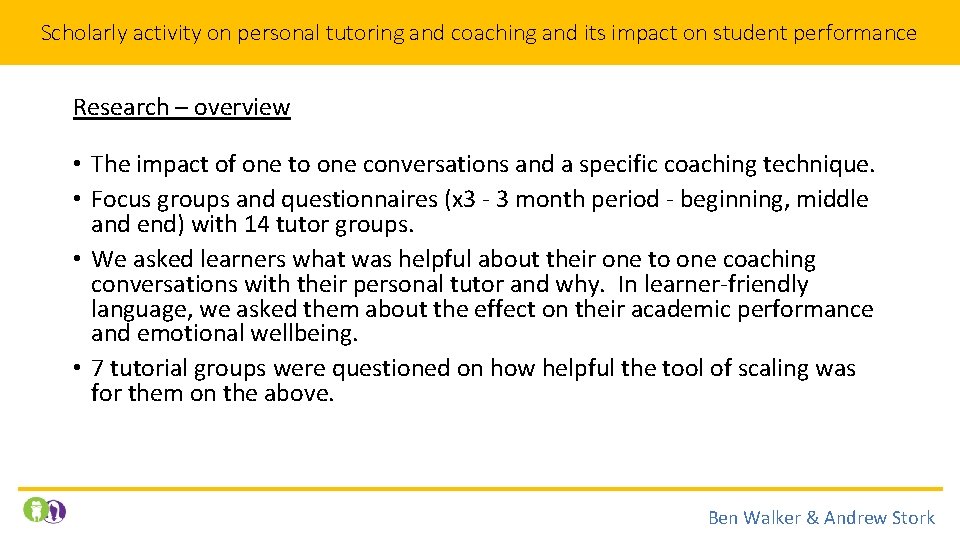 Scholarly activity on personal tutoring and coaching and its impact on student performance Research