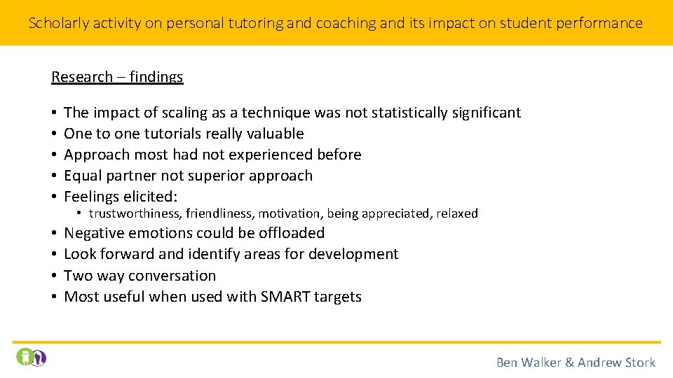 Scholarly activity on personal tutoring and coaching and its impact on student performance Research