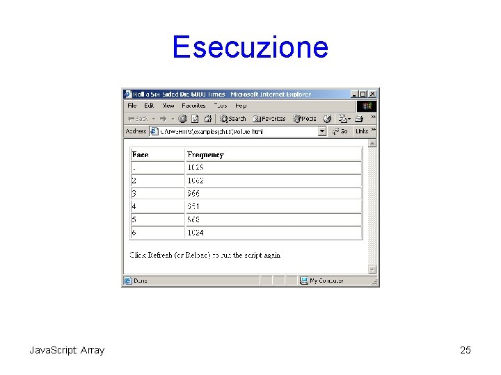 Esecuzione Java. Script: Array 25 