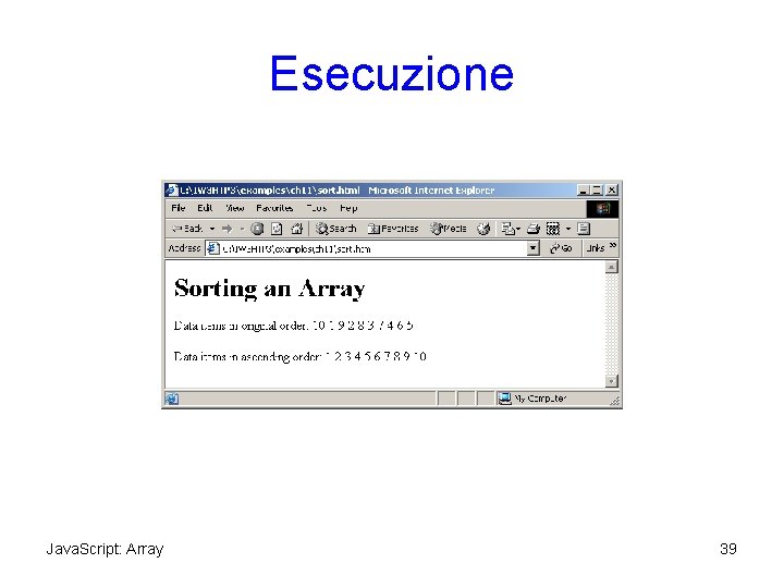 Esecuzione Java. Script: Array 39 