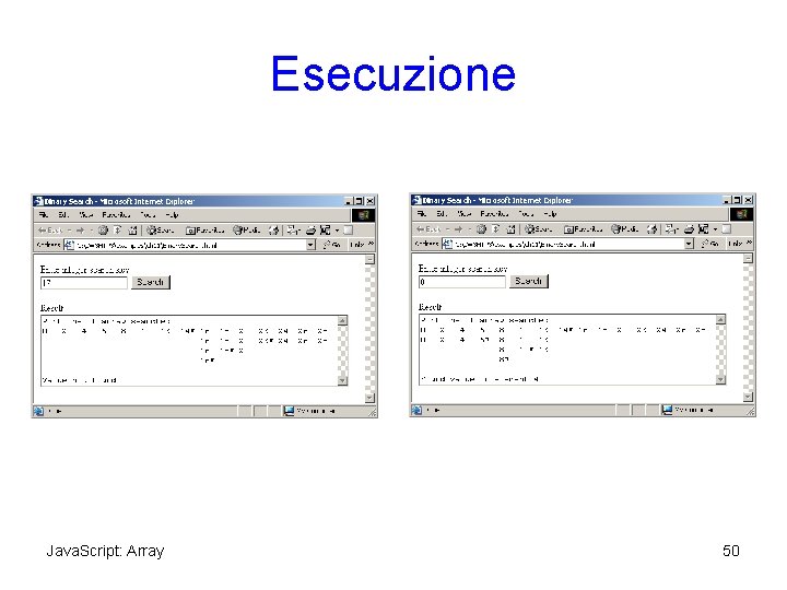 Esecuzione Java. Script: Array 50 