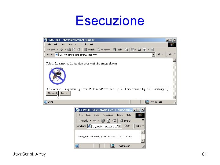 Esecuzione Java. Script: Array 61 