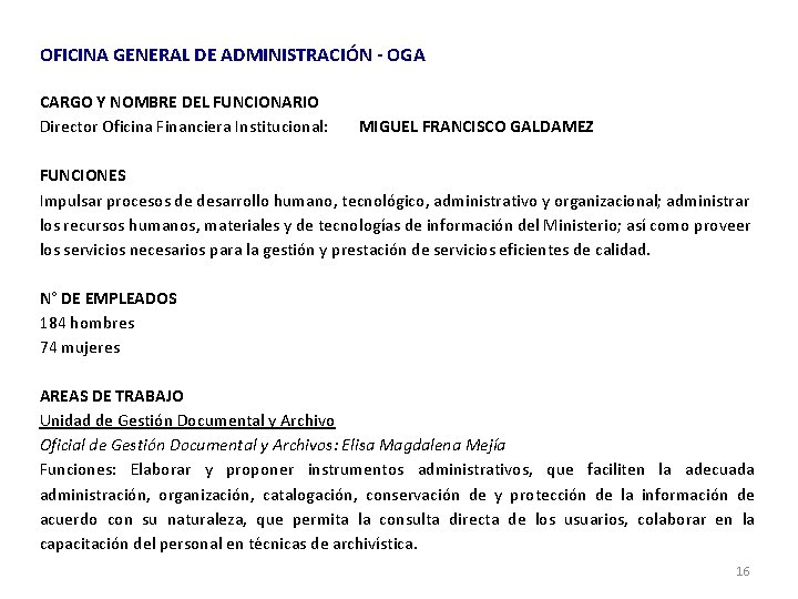 OFICINA GENERAL DE ADMINISTRACIÓN - OGA CARGO Y NOMBRE DEL FUNCIONARIO Director Oficina Financiera