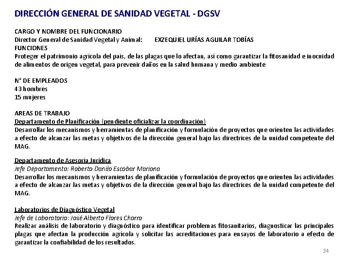 DIRECCIÓN GENERAL DE SANIDAD VEGETAL - DGSV CARGO Y NOMBRE DEL FUNCIONARIO Director General