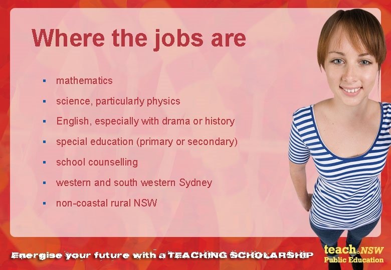 Where the jobs are § mathematics § science, particularly physics § English, especially with