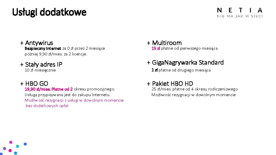 Usługi dodatkowe + Antywirus + Multiroom + Stały adres IP + Giga. Nagrywarka Standard