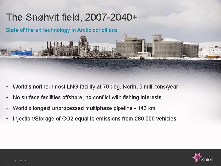 The Snøhvit field, 2007 -2040+ State of the art technology in Arctic conditions •