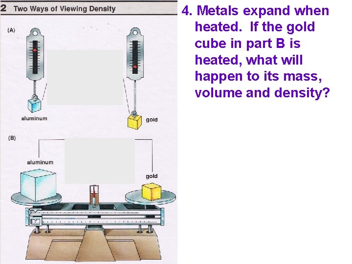 A A 4. Metals expand when heated. If the gold cube in part B