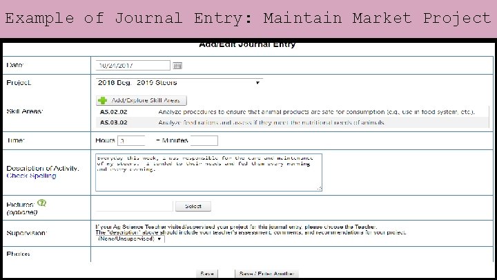 Example of Journal Entry: Maintain Market Project 