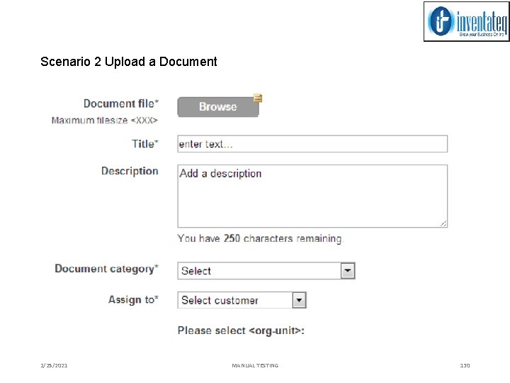 Scenario 2 Upload a Document 2/25/2021 MANUAL TESTING 130 