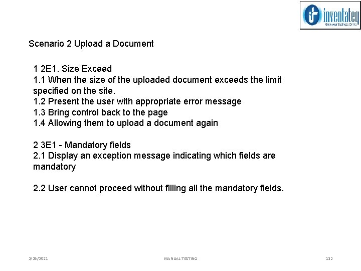 Scenario 2 Upload a Document 1 2 E 1. Size Exceed 1. 1 When