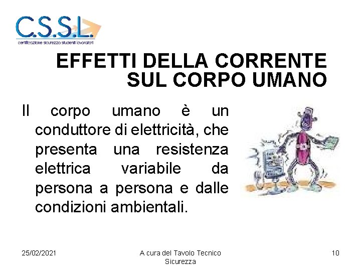 EFFETTI DELLA CORRENTE SUL CORPO UMANO Il corpo umano è un conduttore di elettricità,