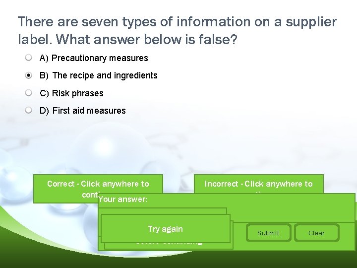 There are seven types of information on a supplier label. What answer below is