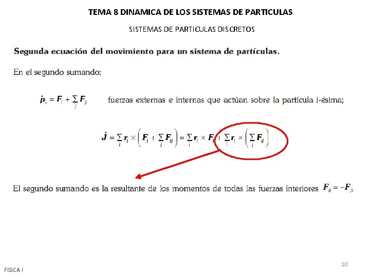 TEMA 8 DINAMICA DE LOS SISTEMAS DE PARTICULAS DISCRETOS FISICA I 10 