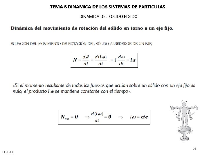 TEMA 8 DINAMICA DE LOS SISTEMAS DE PARTICULAS DINAMICA DEL SOLIDO RIGIDO FISICA I