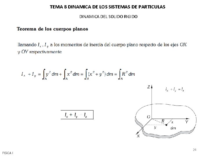 TEMA 8 DINAMICA DE LOS SISTEMAS DE PARTICULAS DINAMICA DEL SOLIDO RIGIDO FISICA I