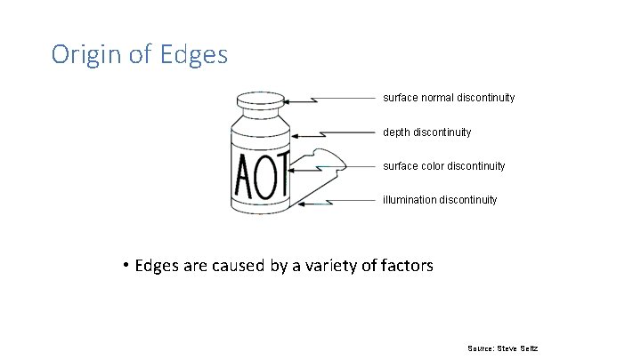 Origin of Edges surface normal discontinuity depth discontinuity surface color discontinuity illumination discontinuity •