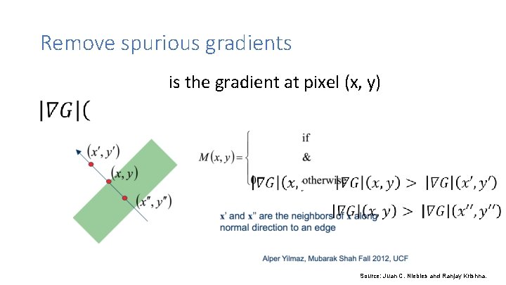 Remove spurious gradients is the gradient at pixel (x, y) Source: Juan C. Niebles