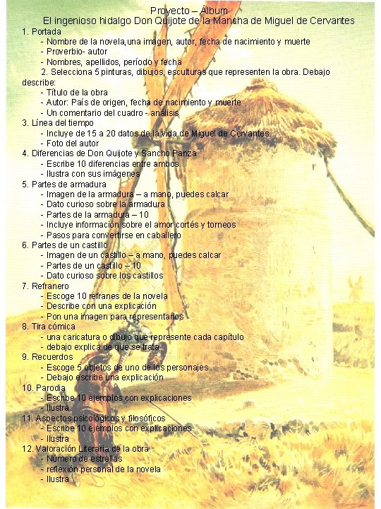 Proyecto – Álbum El ingenioso hidalgo Don Quijote de la Mancha de Miguel de