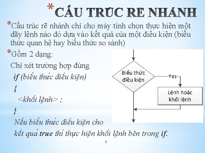 * *Cấu trúc rẽ nhánh chỉ cho máy tính chọn thực hiện một dãy