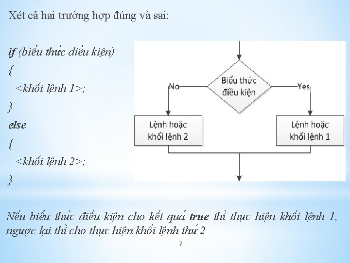 Xét cả hai trường hợp đúng và sai: if (biê u thư c điê