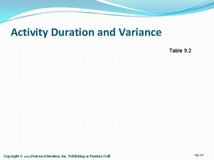 Activity Duration and Variance Table 9. 2 Copyright © 2013 Pearson Education, Inc. Publishing