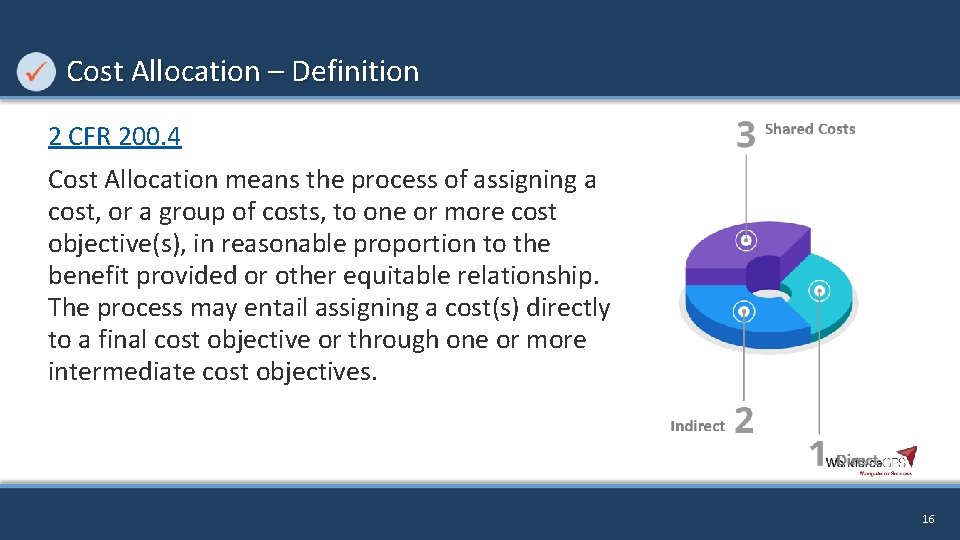 Cost Allocation – Definition 2 CFR 200. 4 Cost Allocation means the process of