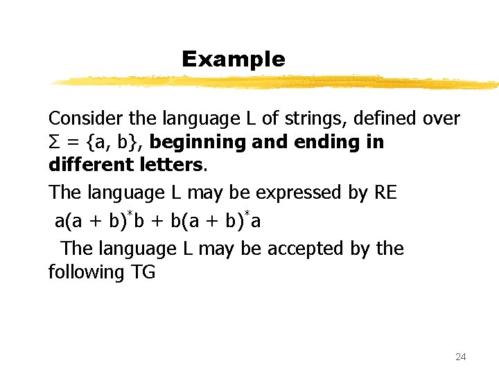 Example Consider the language L of strings, defined over Σ = {a, b}, beginning