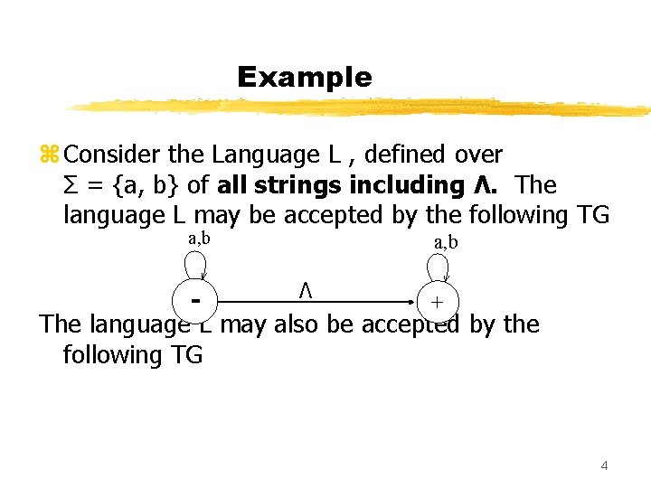 Example z Consider the Language L , defined over Σ = {a, b} of