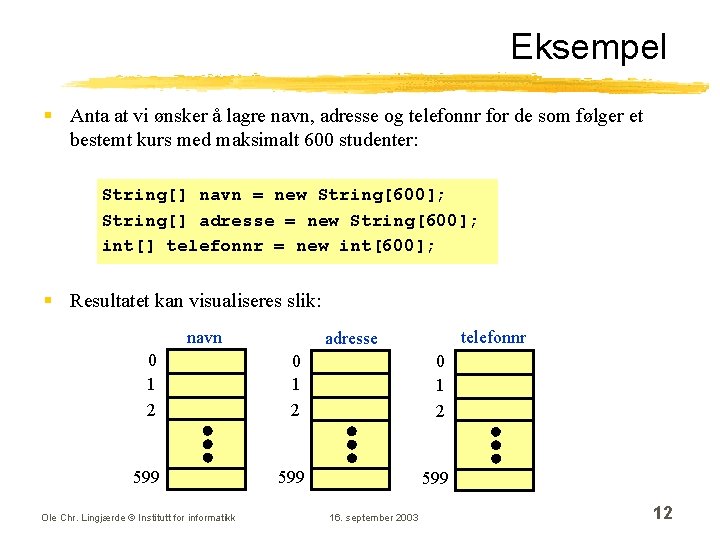 Eksempel § Anta at vi ønsker å lagre navn, adresse og telefonnr for de Eksempel § Anta at vi ønsker å lagre navn, adresse og telefonnr for de