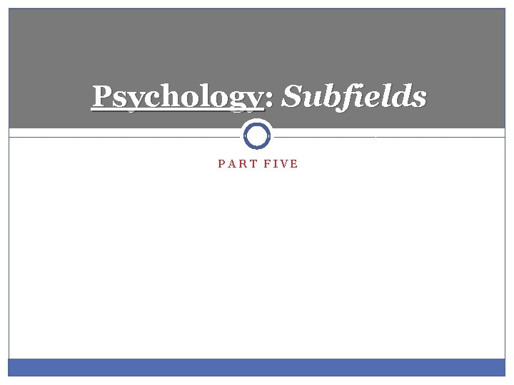 Psychology: Subfields PART FIVE 