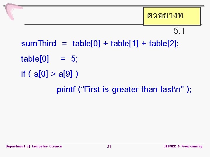 ตวอยางท 5. 1 sum. Third = table[0] + table[1] + table[2]; table[0] = 5;