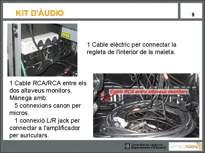 KIT D'ÀUDIO 9 1 Cable elèctric per connectar la regleta de l'interior de la