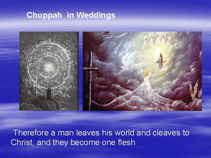 Chuppah in Weddings Therefore a man leaves his world and cleaves to Christ, and