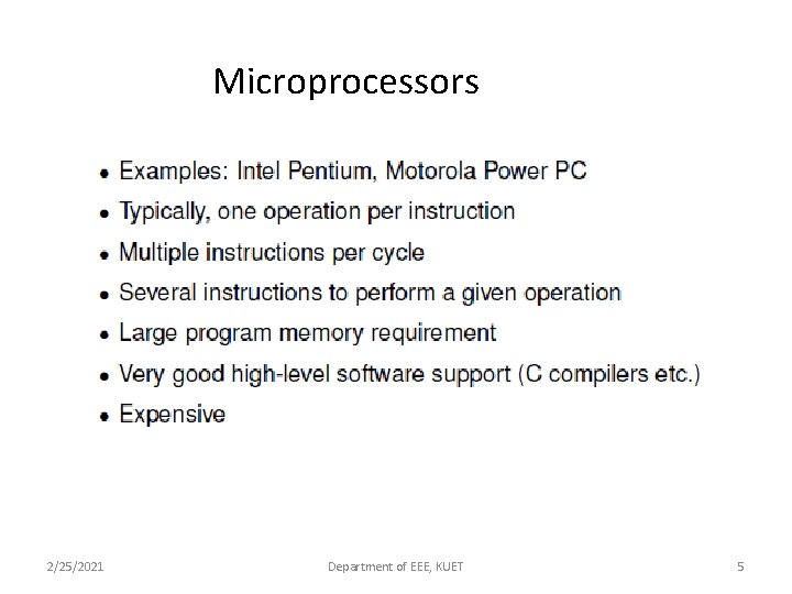 Microprocessors 2/25/2021 Department of EEE, KUET 5 