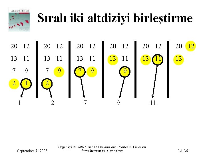 Sıralı iki altdiziyi birleştirme 20 12 20 12 13 11 13 11 13 7