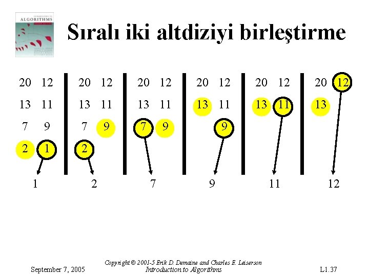 Sıralı iki altdiziyi birleştirme 20 12 20 12 13 11 13 11 13 7