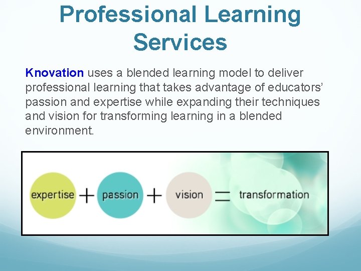 Professional Learning Services Knovation uses a blended learning model to deliver professional learning that