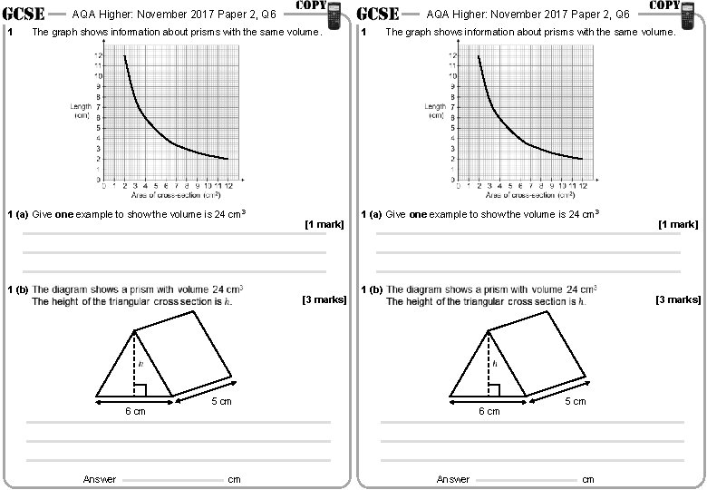 AQA Higher: November 2017 Paper 2, Q 6 1 The graph shows information about