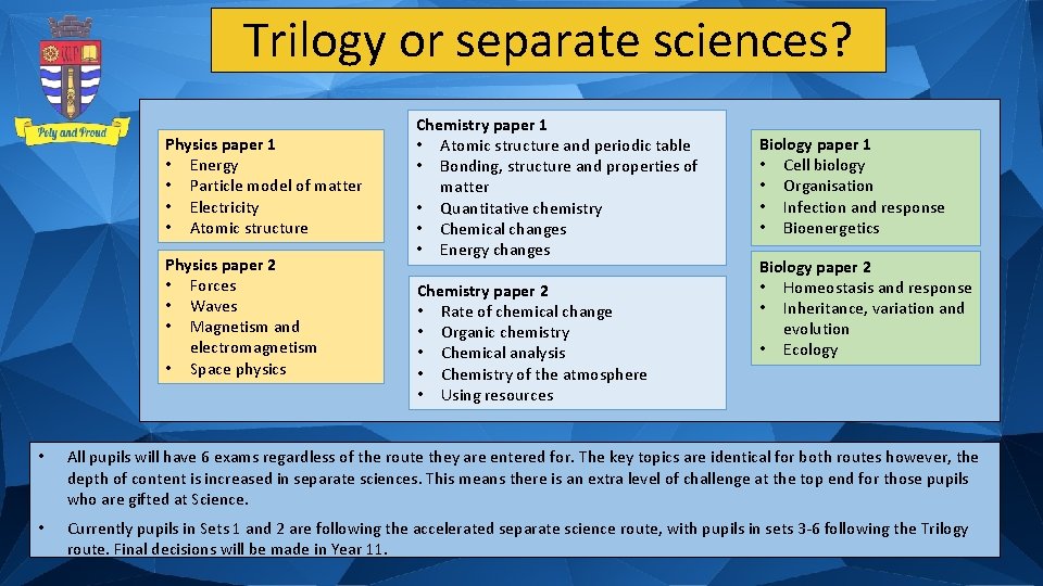 Trilogy or separate sciences? Physics paper 1 • Energy • Particle model of matter